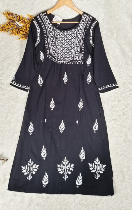 Black Chikankari Cotton Angrakha Style Kurta