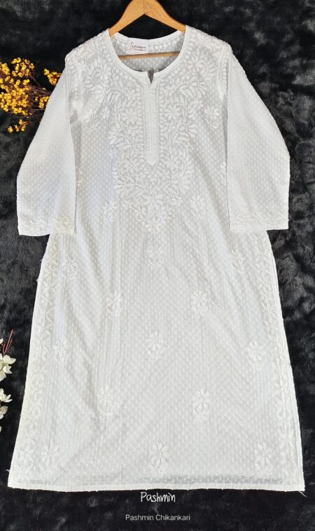 White Chikankari Dobby Cotton Kurta