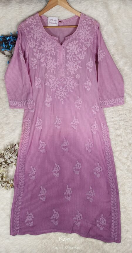 Lotus Pink Chikankari Ombre Tone To Tone Kota Kurta