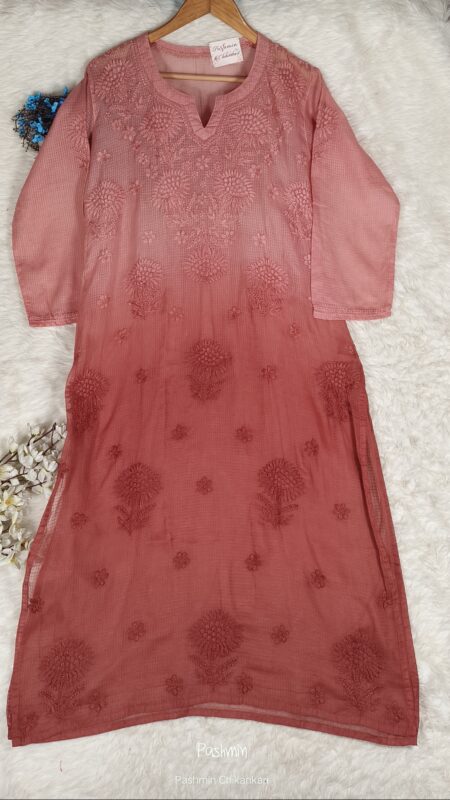Chikankari Tone To Tone Ombre Shade Kota Kurta