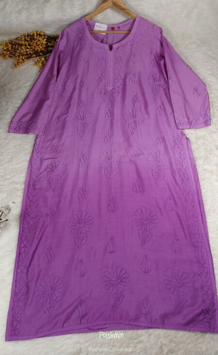 Chikankari Chanderi Ombre Shade Shadow Work Kurta