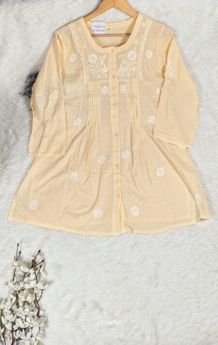 Cream Chikankari Dobby Cotton Pintex Work Shirt