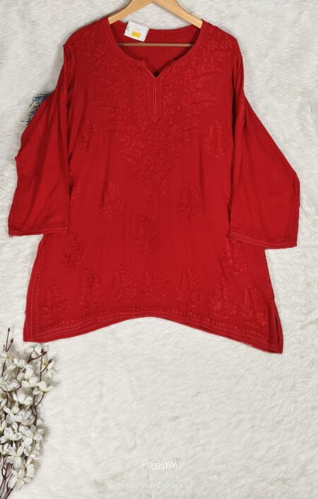 Red Chikankari Modal Cotton Tone To Tone Top