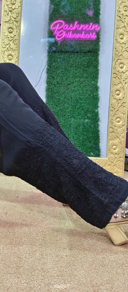 Black Chikankari Viscose Resham Dhaga Pant With Astar