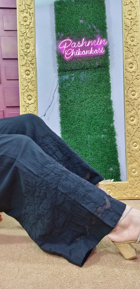 Black Chikankari Kota Applique Work Cotton Palazzo With Astar