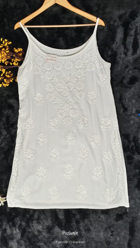 White Chikankari Noodle Strap Modal Cotton Top