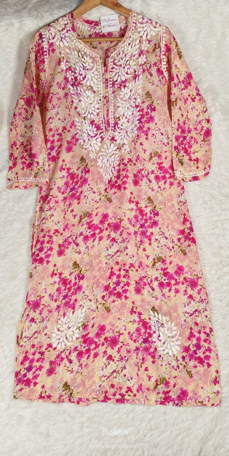 Chikankari Mulcotton Multi- Printed Ghaaspatti Kurta