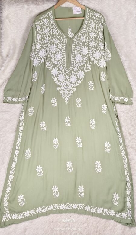 Green Chikankari Modal Cotton Plus Size Long Kurta