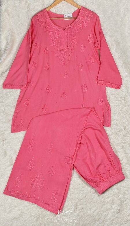 Chikankari Modal Cotton Co-Ord Set With Mukaish Work