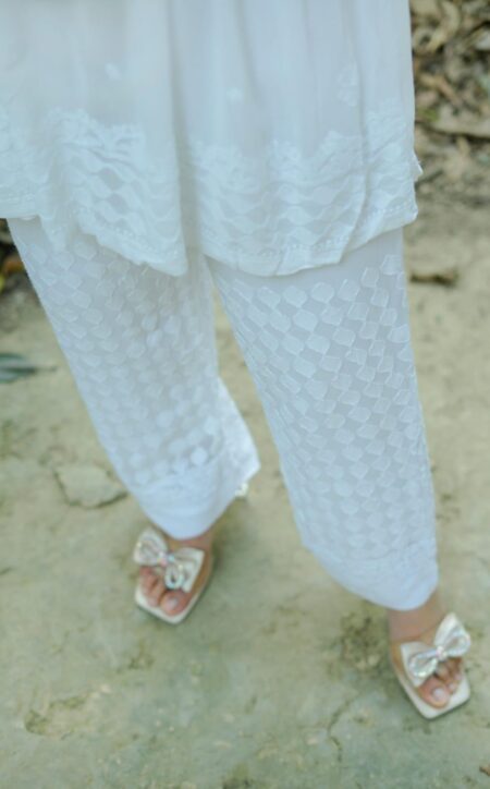 White Chikankari Viscose Shadow Work Pant