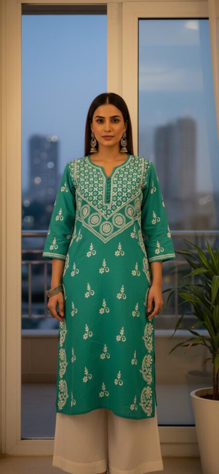 Chikankari Modal Cotton Long Kurta