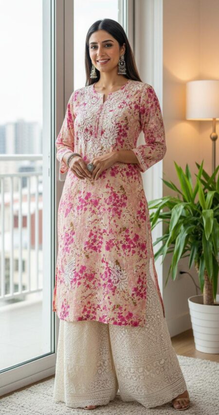 Chikankari Mulcotton Multi- Printed Ghaaspatti Kurta