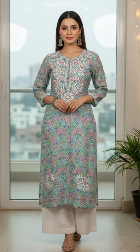 Chikankari Multi Color Cotton Kurta