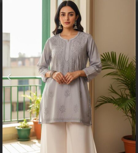 Chikankari Chanderi Tone To Tone Top