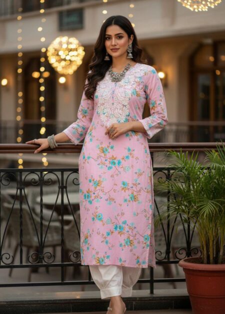 Chikankari Cotton With Floral Multi-Print Kurta