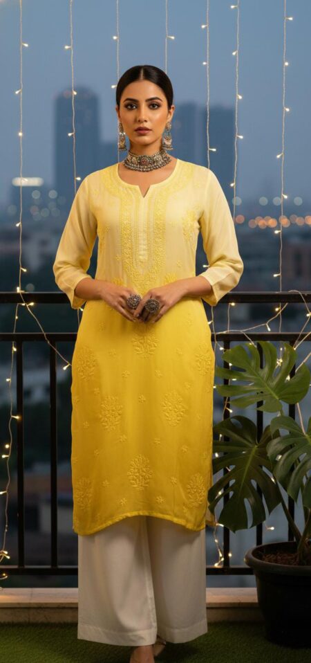 Chikankari Ombre Shade Crape Tone To Tone Kurta