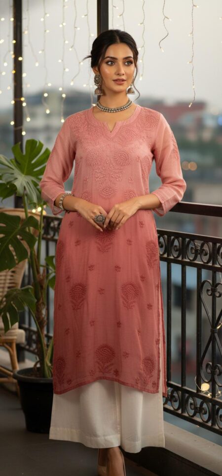 Chikankari Tone To Tone Ombre Shade Kota Kurta