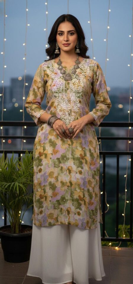 Chikankari Multi Printed Cotton Kurta