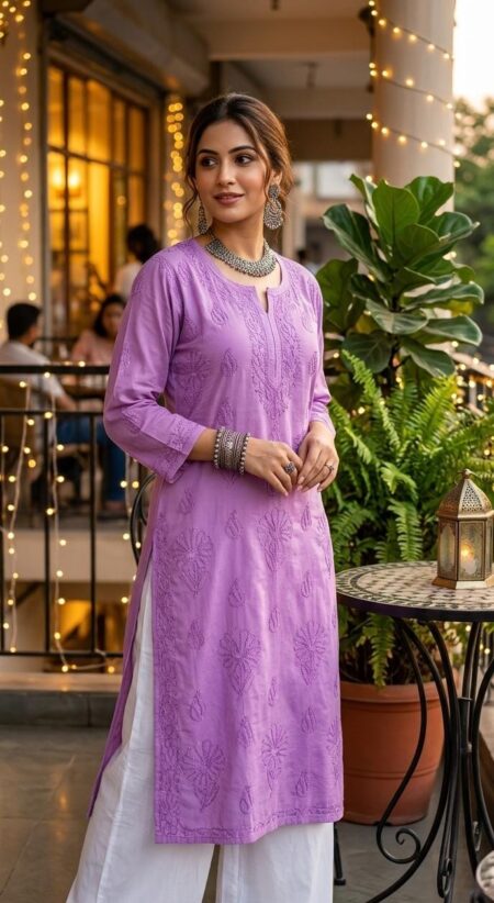 Chikankari Chanderi Ombre Shade Shadow Work Kurta