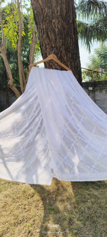 White Chikankari Cotton Criss Cross Bel Dupatta