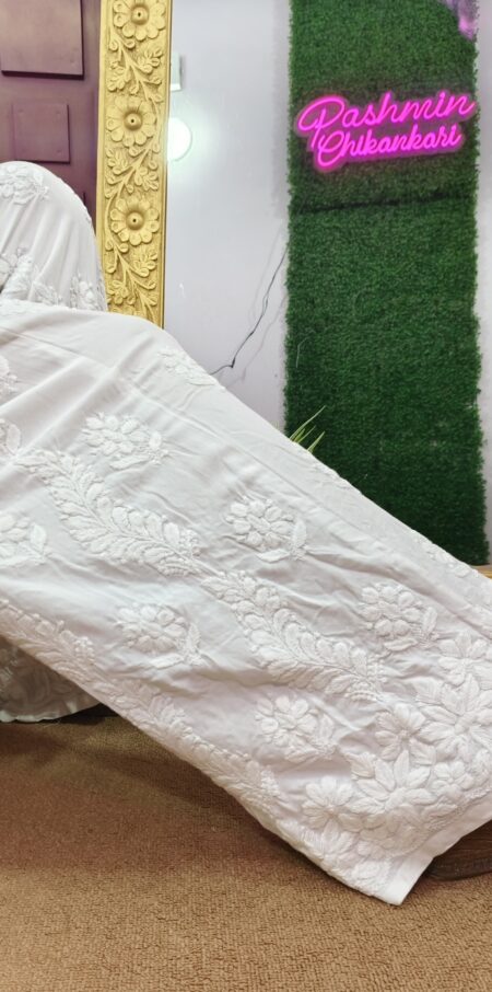 White Chikankari Modal Cotton Heavy Embroidery Pant