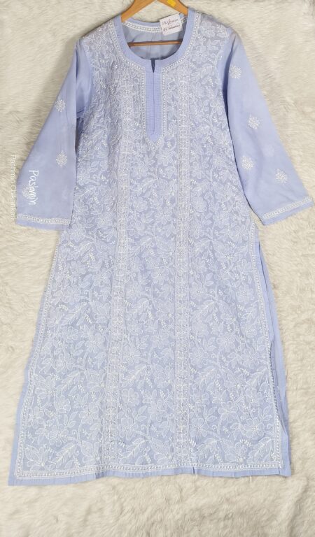 Purple Chikankari Voile Cotton 3 Panel Shadow Work Kurta