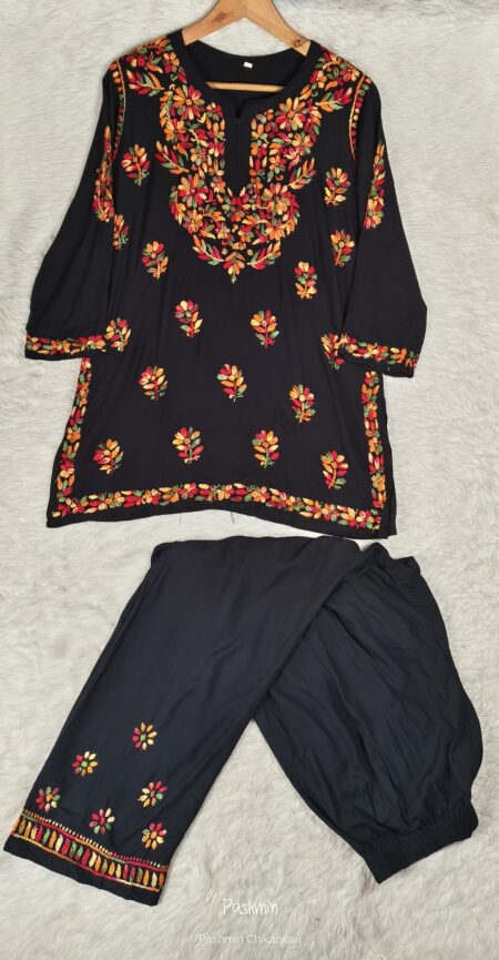Black Chikankari Multi Color Thread Modal Cotton Co-Ord Set