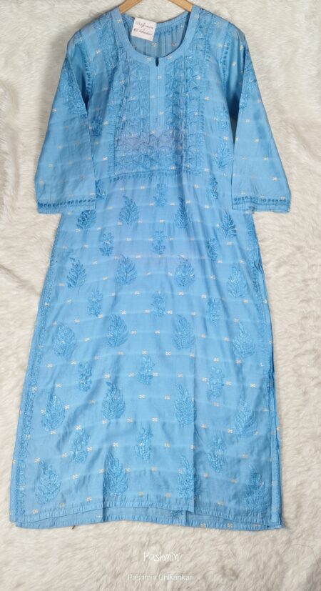 Chikankari Chanderi Tone To Tone Ombre Shade Banarsi Weave Kurta
