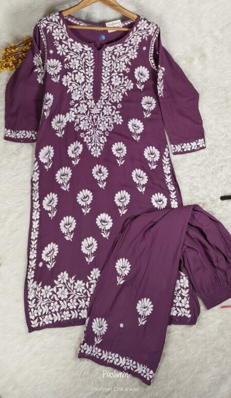 Chikankari Modal Cotton Ghaaspatti Kurta Pant Set