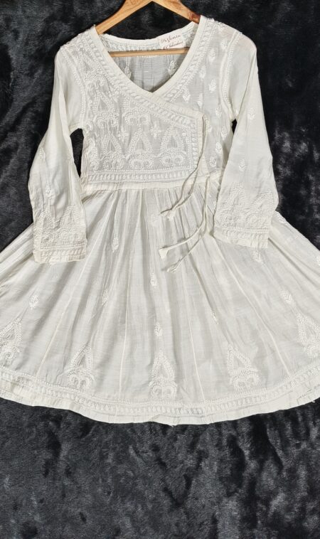 White Chikankari Chanderi Angrakha Style Top
