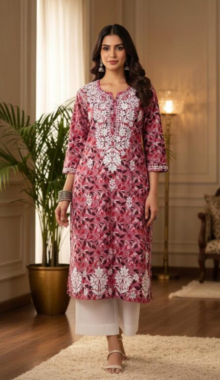 Chikankari Mulcotton Multi- Printed Ghaaspatti Kurta