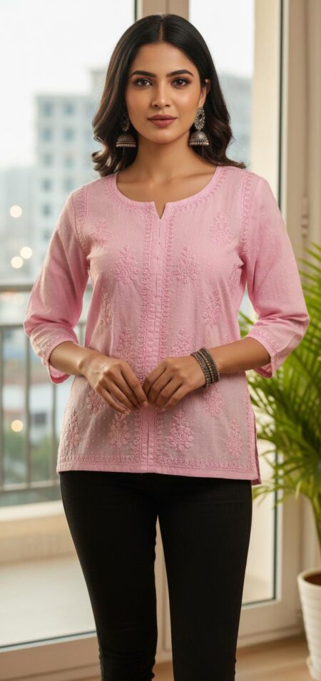 Pink Chikankari Dobby Cotton Top