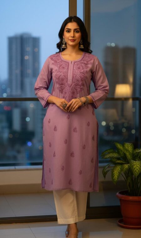 Chikankari Plus Size Voile Cotton Shadow Work Kurta