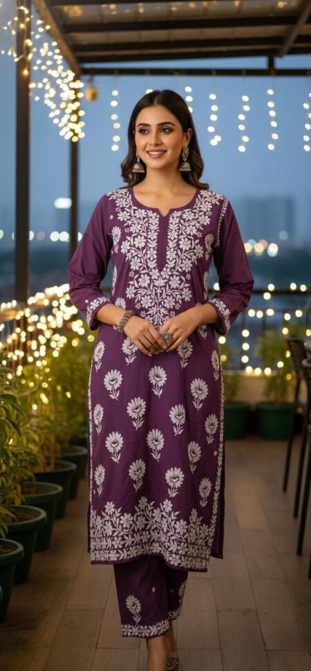 Chikankari Modal Cotton Ghaaspatti Kurta Pant Set