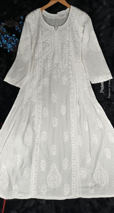 White Chikankari Dobby Cotton Pintex Work Gown