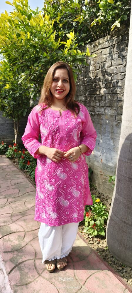 Chikankari Voile Cotton Shadow Work Jaal Work Short Kurta