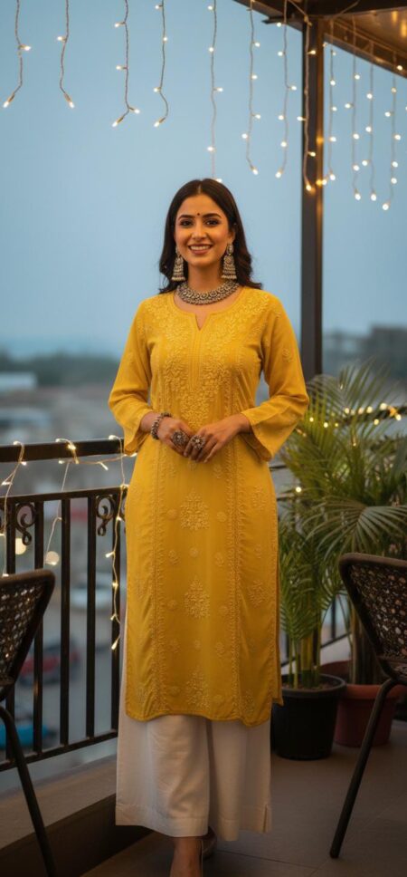 Dark Mint Green Chikankari Crape 3 Panel Kurta With 3D Work