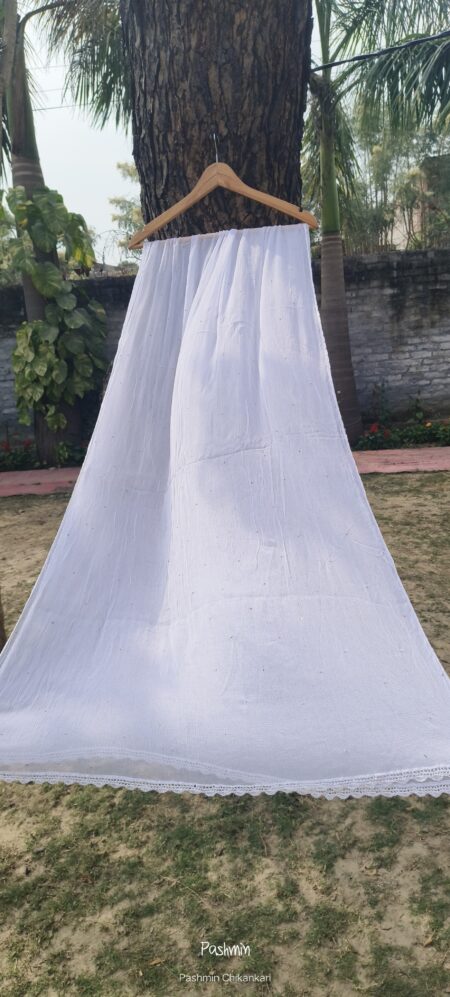 White Chikankari Choti Tikli Mukaish Work Chiffon Dupatta