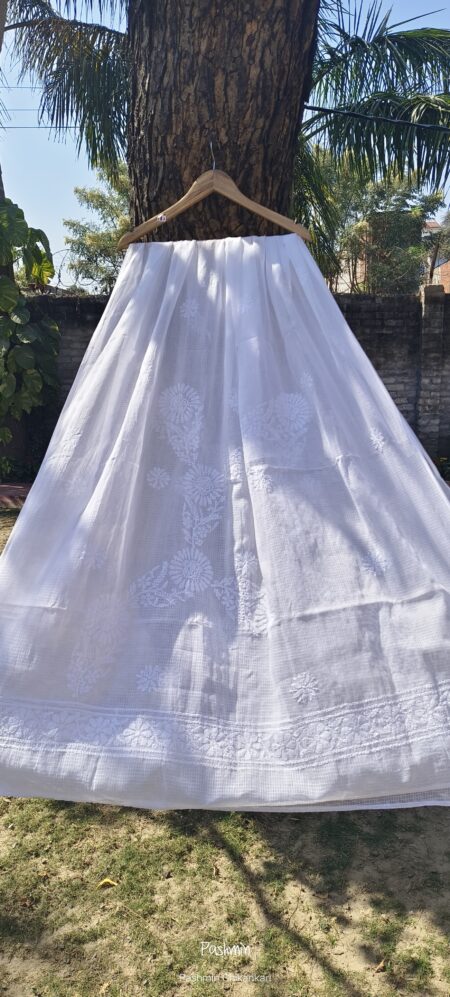White Chikankari Sunflower Embroidery Kota Dupatta