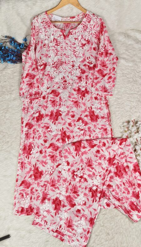 Chikankari Mulcotton Printed Kurta Pant SetXL