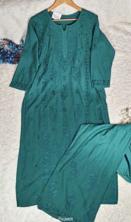 Chikankari Chanderi Tone To Tone Kurta Pant Set