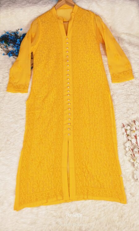 Chikankari Georgette Tone To Tone Kurta With Front Buttons