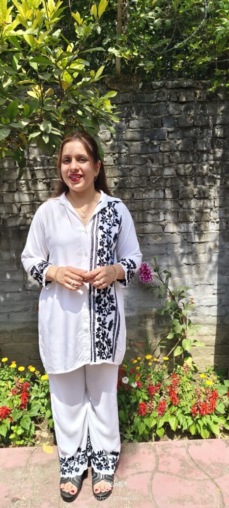 White Chikankari Modal Cotton Shirt CutWork Pant Co-Ord Set