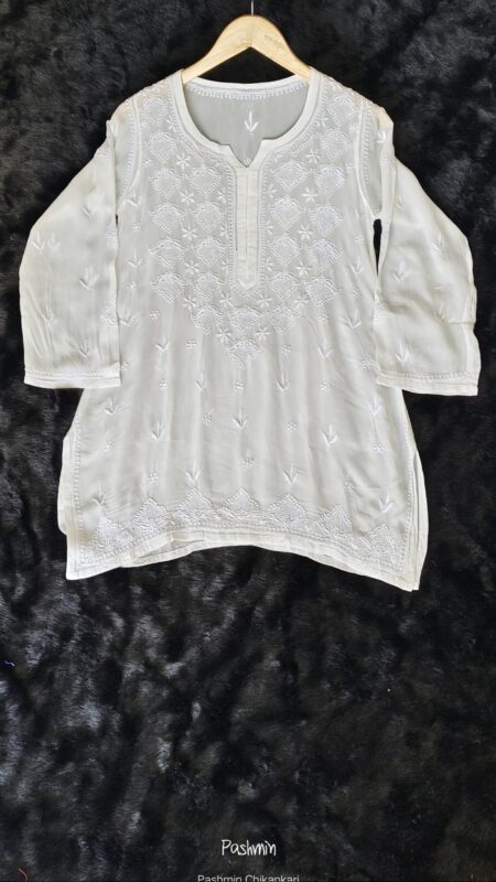White Chikankari Viscose Dyeable Top With Hathkati Jaal Work