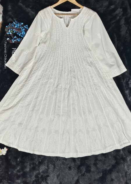 White Chikankari 24 Kali Cotton Anarkali