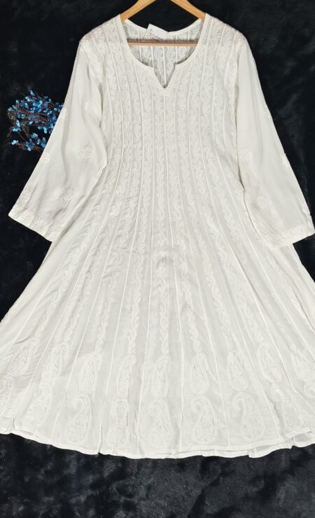 White Chikankari 24 Kali Modal Anarkali