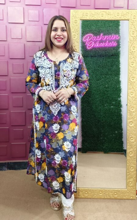 Chikankari Cotton Multi Color Flower Printed Kurta
