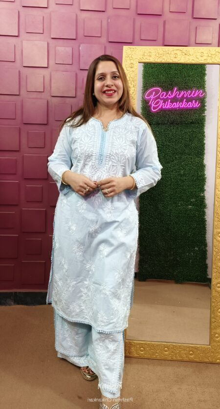 Chikankari Cotton Kurta Double Layer Palazzo Set