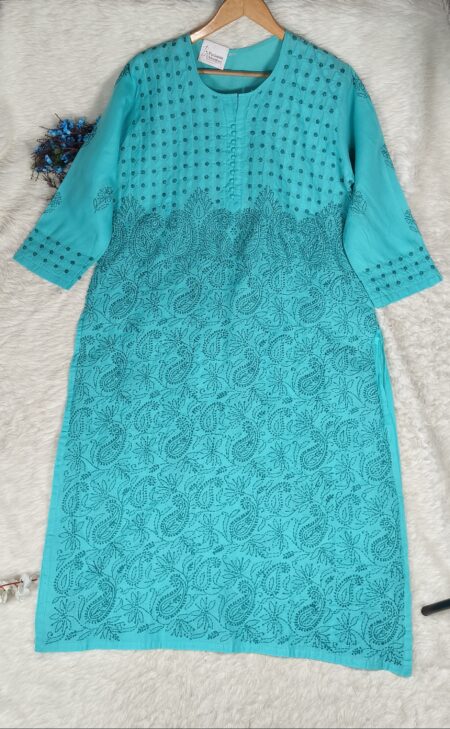 Chikankari Voile Cotton Applique Work With Keel Kangan Heavy Shadow Daman Work Kurta