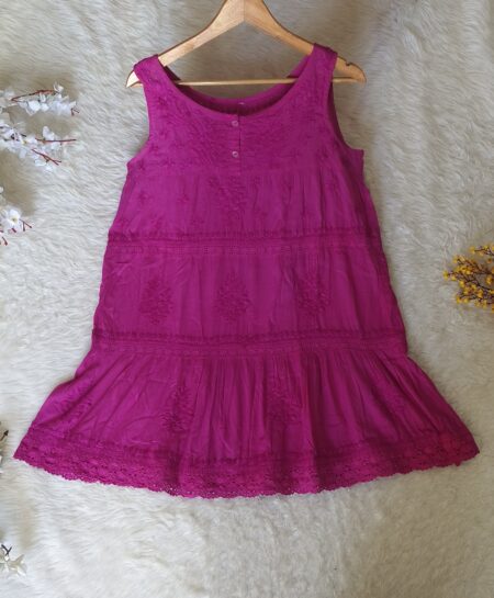 Magenta Chikankari Triple Lace Cotton Top